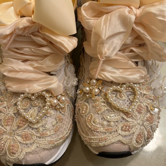 Cream Custom Lacey Sneakers - Picture 2 of 7